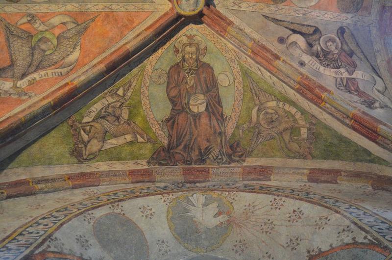 choeur, peintures monumentales des voûtes : Christ en gloire entre les symboles de tétramorphes, vue partielle