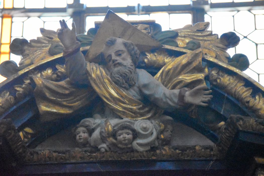 retable de l'autel Saint-Charles Borromée, détail, groupe sculpté : Dieu le Père bénissant, vue générale