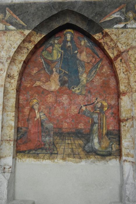 peinture monumentale de la nef : Vierge en gloire avec personnages en prière, vue générale