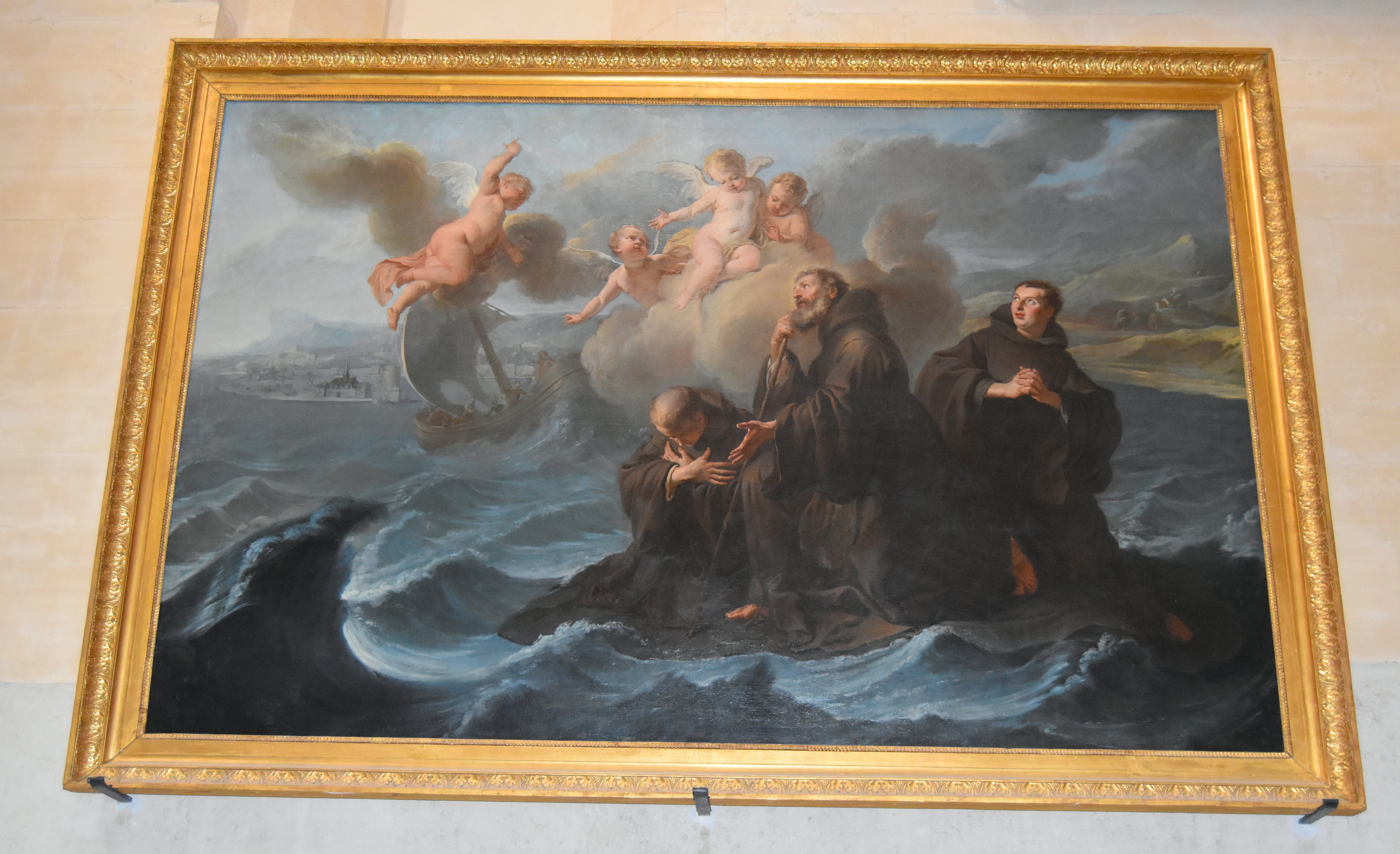 tableau : Saint François de Paule marchant sur les eaux, cadre, vue générale