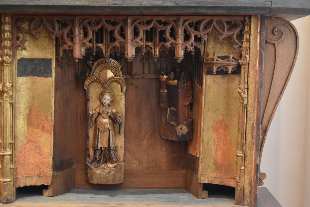 retable : scènes de la vie de la Vierge, l'Arbre de Jessé, détail : Marie au Temple