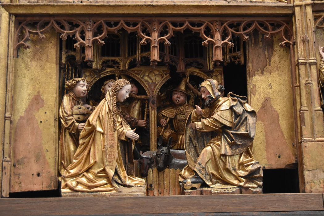 retable : scènes de la vie de la Vierge, l'Arbre de Jessé, détail : Nativité (la)