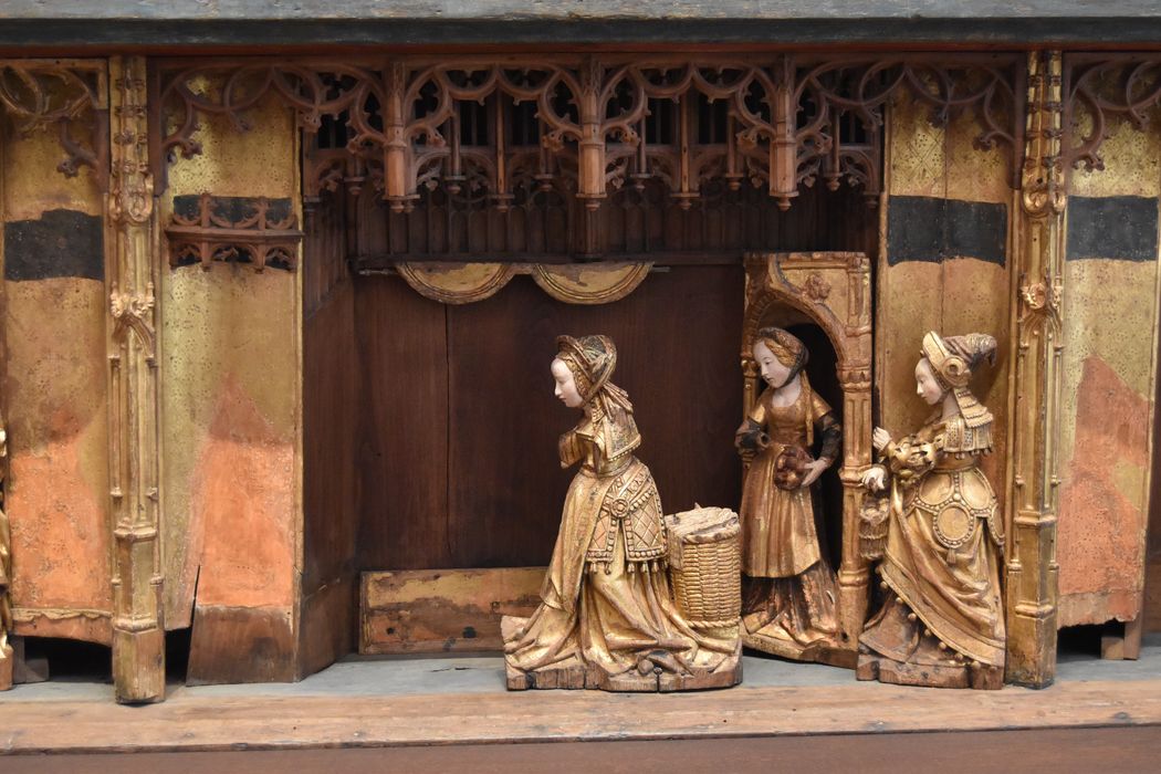 retable : scènes de la vie de la Vierge, l'Arbre de Jessé, détail : Naissance de Marie (la)