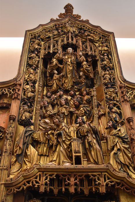 retable : scènes de la vie de la Vierge, l'Arbre de Jessé, détail : la Dormition, l’Assomption et l’arbre de Jéssé