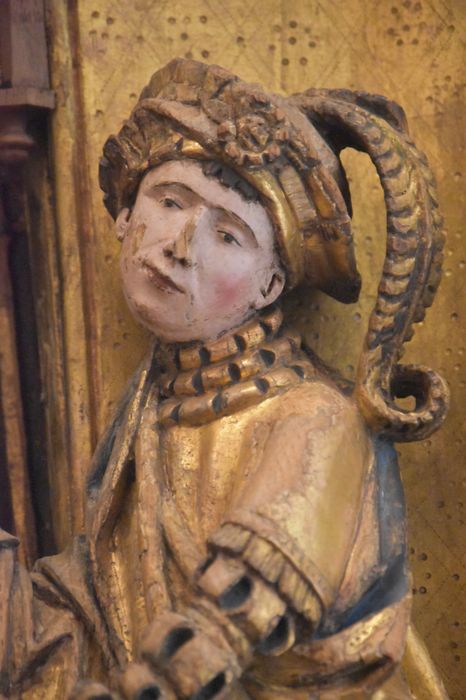 retable : scènes de la vie de la Vierge, l'Arbre de Jessé, détail : un membre du cortège des mages