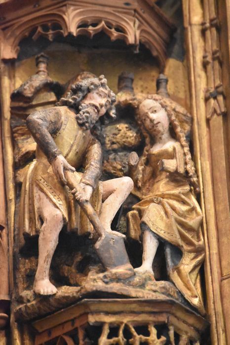 retable : scènes de la vie de la Vierge, l'Arbre de Jessé, détail : le travail d’Adam et Eve