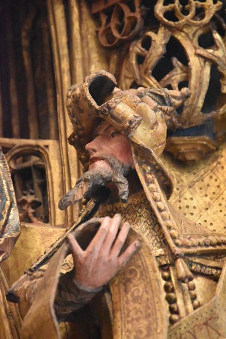 retable : scènes de la vie de la Vierge, l'Arbre de Jessé, détail : homme tenant un phylactère