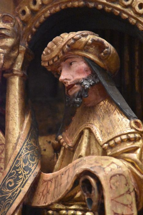 retable : scènes de la vie de la Vierge, l'Arbre de Jessé, détail : visage d’un prophète