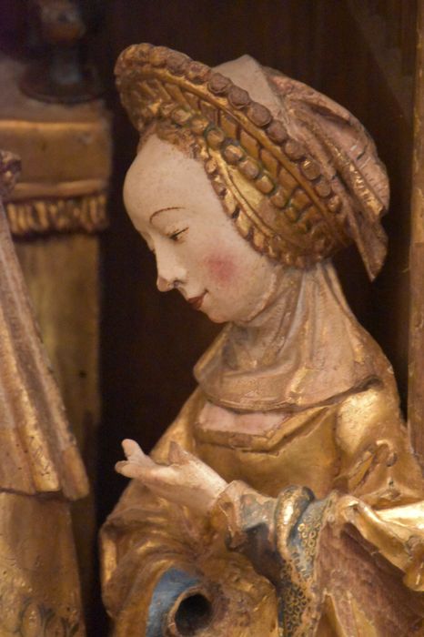 retable : scènes de la vie de la Vierge, l'Arbre de Jessé, détail du visage d’Anne