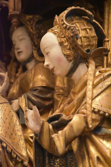 retable : scènes de la vie de la Vierge, l'Arbre de Jessé, détail : visage d’une femme assistant à la Circoncision de l’enfant Jésus