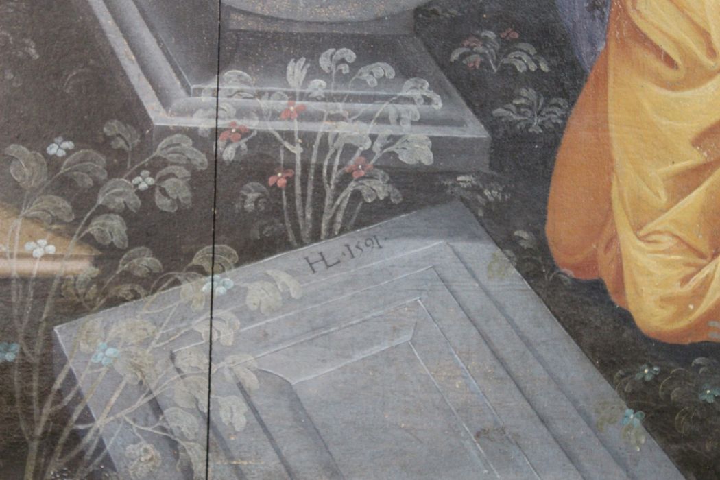 retable latéral sud, tableau (panneau peint) : Assomption, détail