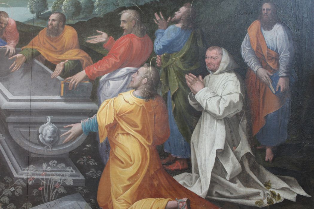 retable latéral sud, tableau (panneau peint) : Assomption, vue partielle