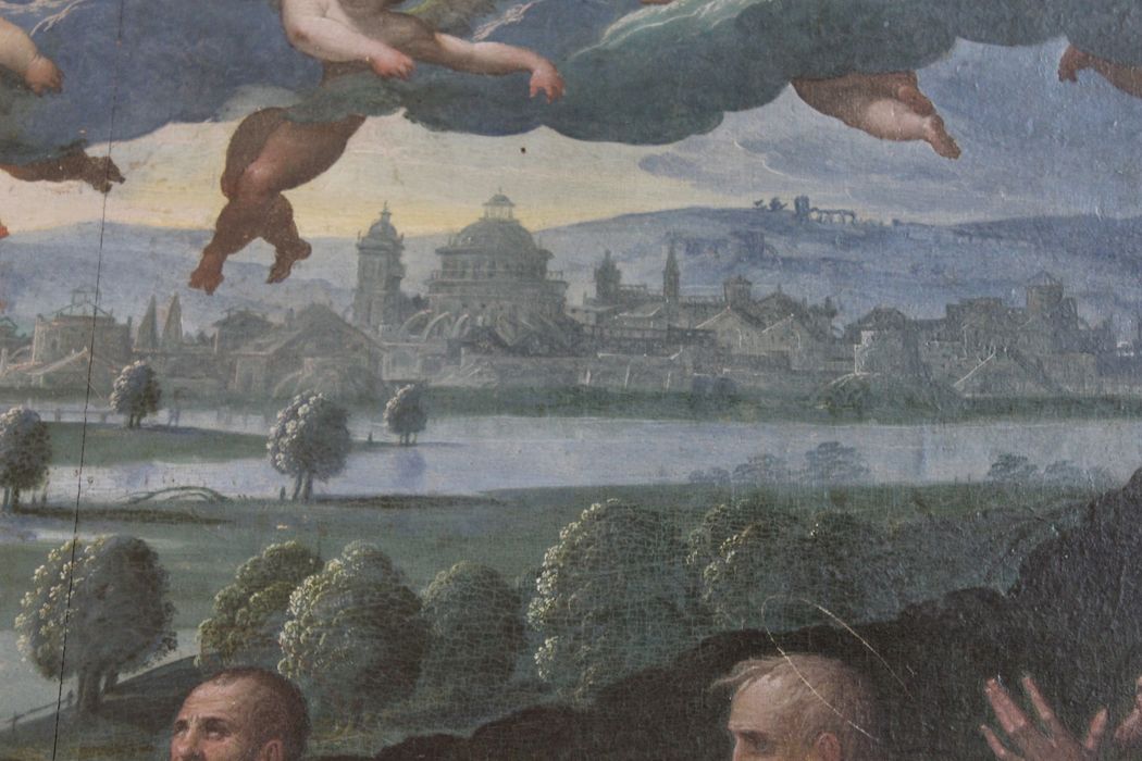 retable latéral sud, tableau (panneau peint) : Assomption, détail