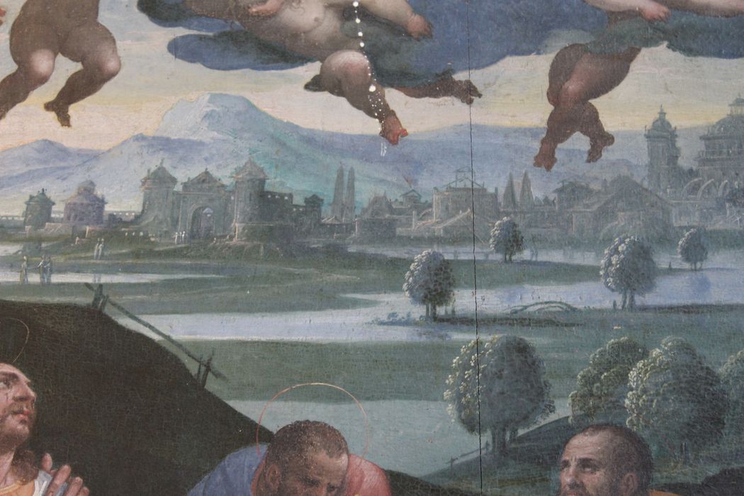 retable latéral sud, tableau (panneau peint) : Assomption, détail