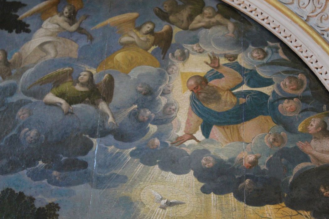 retable latéral nord, tableau (panneau peint) : Baptême du Christ, vue partielle