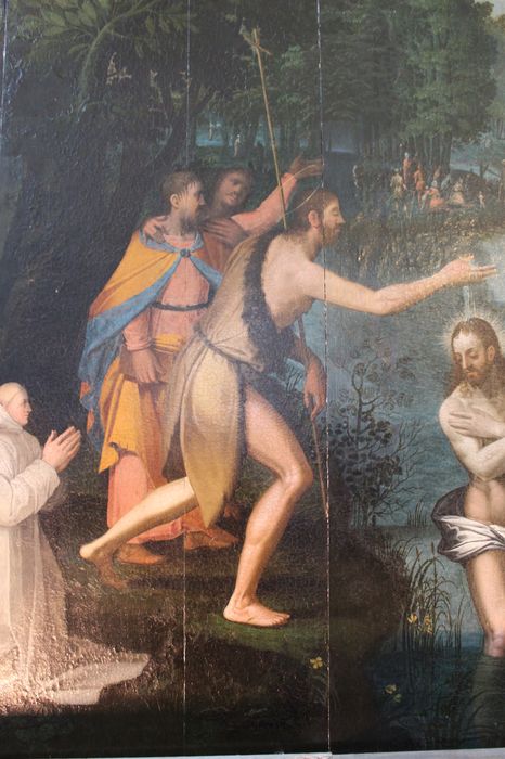 retable latéral nord, tableau (panneau peint) : Baptême du Christ, vue partielle