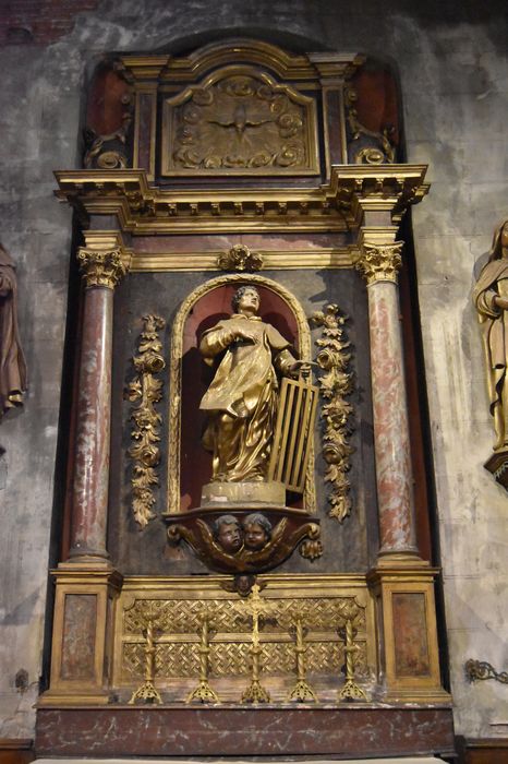 retable (retable architecturé), statue : Saint Laurent, vue générale