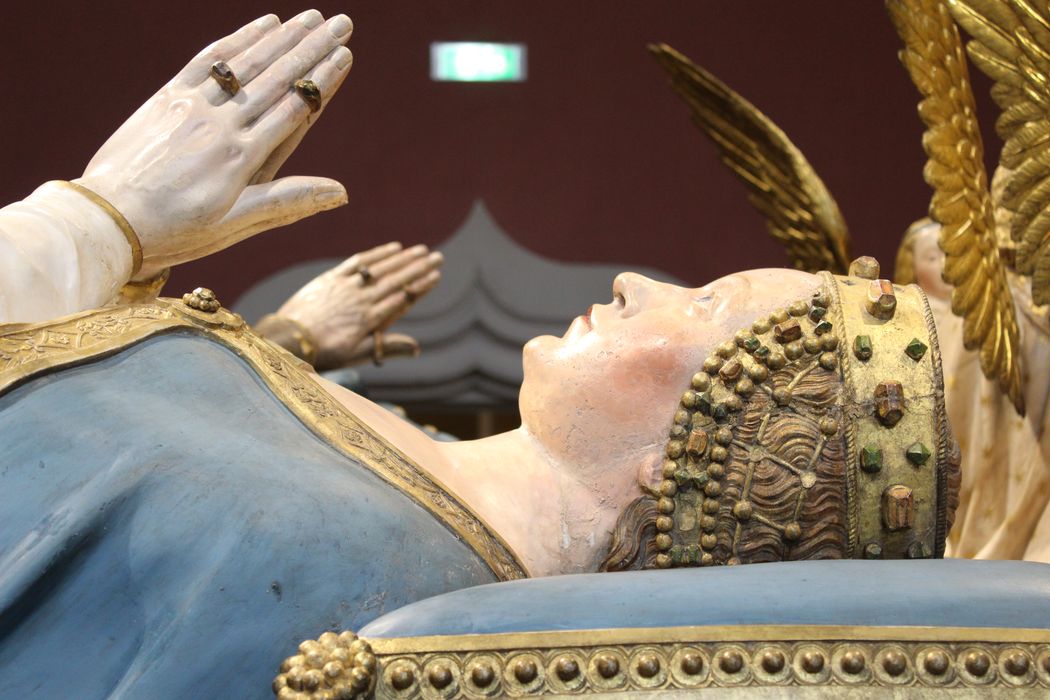 monument funéraire avec les gisants de Jean sans Peur et de Marguerite de Bavière accompagnés de pleurants, détail du profil gauche de Marguerite de Bavière