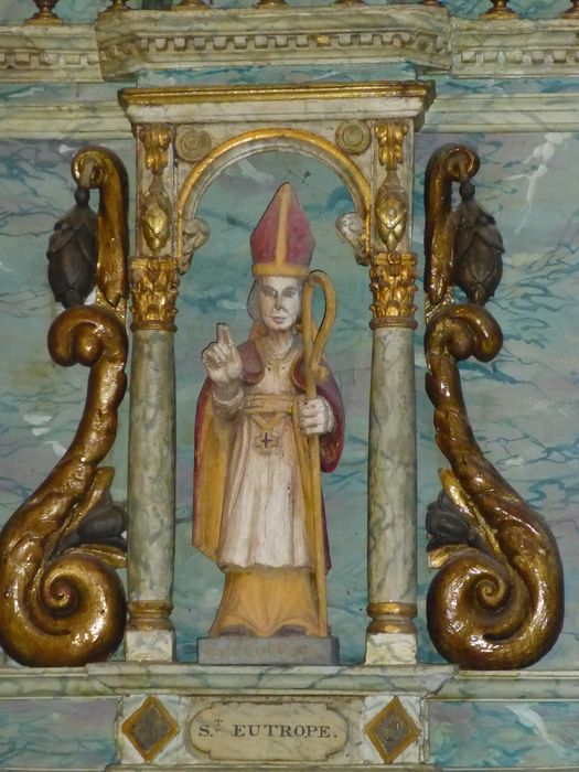 autel et retable Saint-Eutrope : Détail de la statuette de saint Eutrope