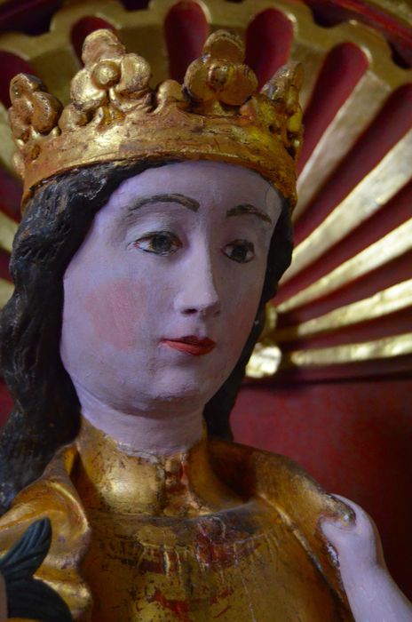 statue : Vierge à l'Enfant dite Notre-Dame-des-lacs-de-la-Godivelle, détail