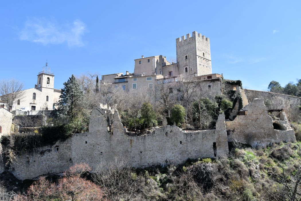 Château d'Esparron : Vue générale du château dans son environnement depuis l'ouest