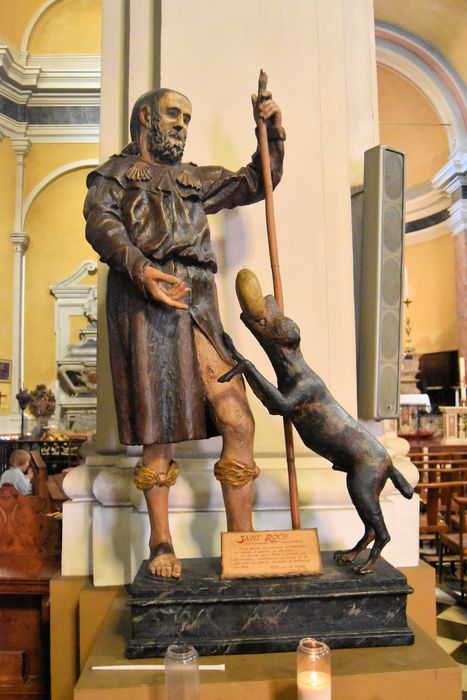 Groupe sculpté de procession : Saint Roch et le chien