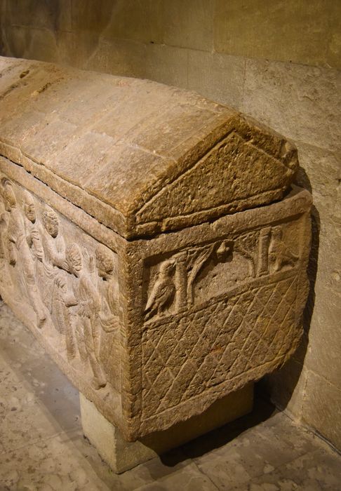 sarcophage de la Traditio Legis, du Sacrifice d'Abraham et de la Guérison de l'aveugle, vue partielle