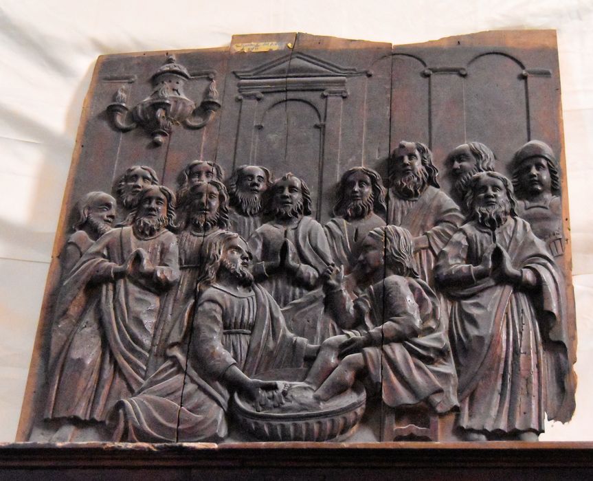 lambris de revêtement, détail d'un bas-relief : Lavement des pieds