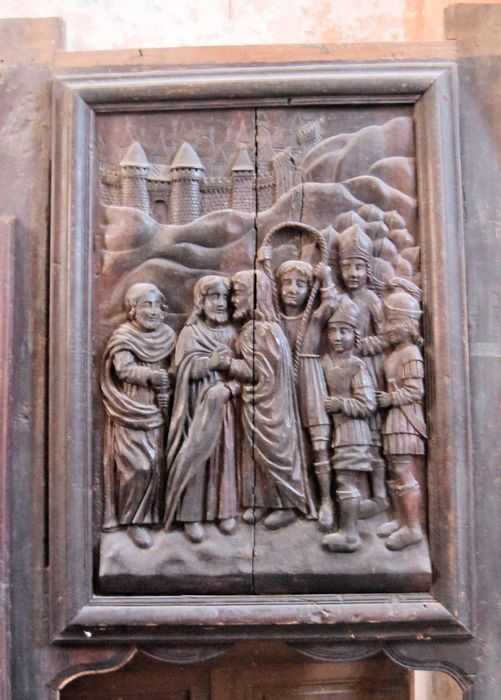 lambris de revêtement, détail d'un bas-relief : Baiser de Judas