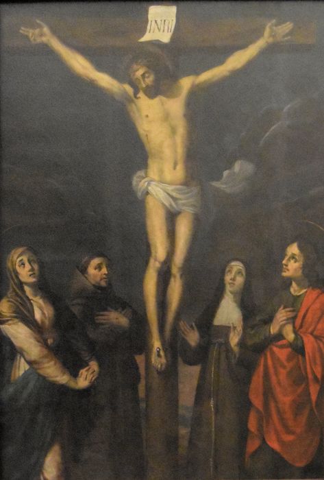 tableau : Crucifixion (la) entre la Vierge, saint Jean, sainte Claire et saint François