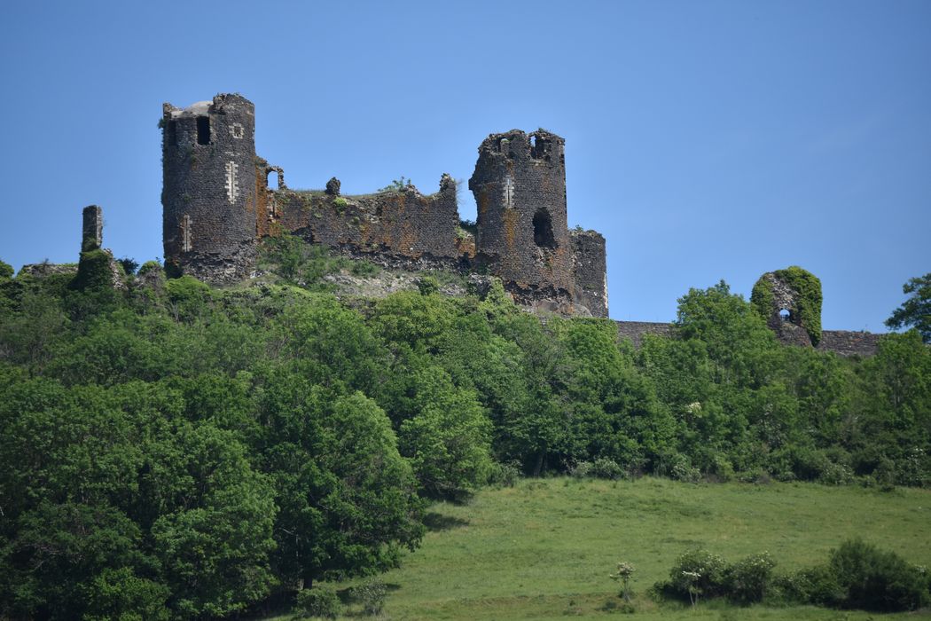 Château fort de Mauzun : Vue générale du château dans son environnement depuis l'ouest