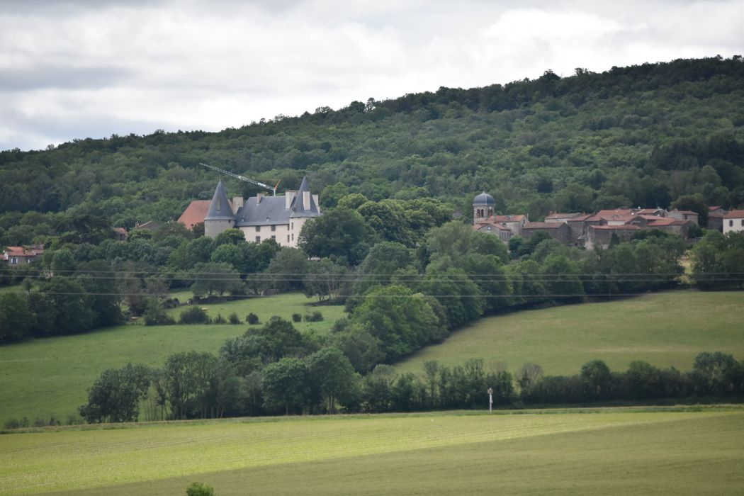 Château de Villeneuve-Lembron : Vue générale du château dans son environnement depuis le Nord