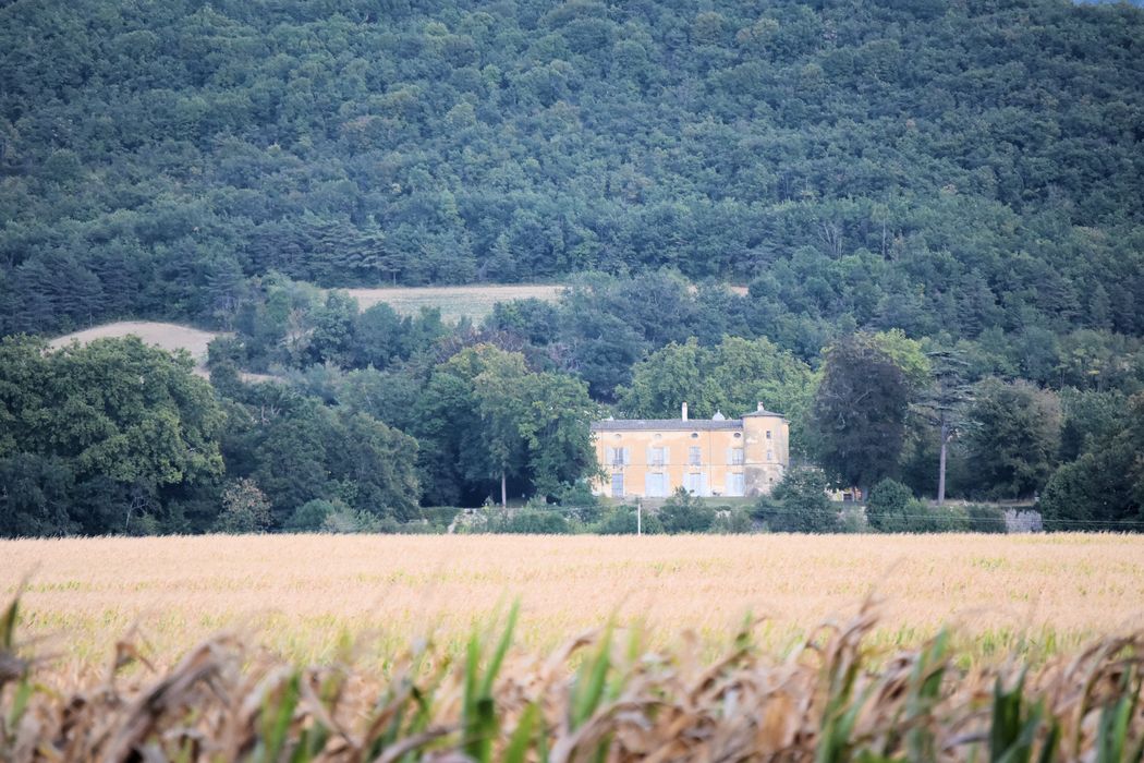 Château du Bourg : Vue générale du château dans son environnement depuis l'Ouest