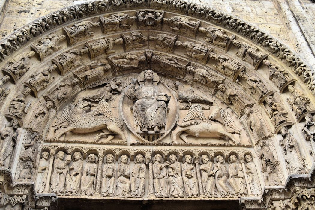 Cathédrale Notre-Dame : Façade sud-ouest, détail du tympan du portail central