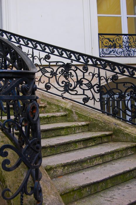 Maison : Cour d'honneur, perron d'accès, détail de la rampe