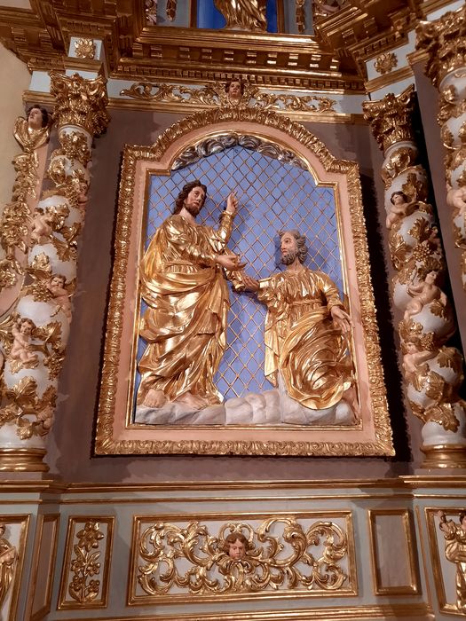 retable du maître-autel, détail d'un haut-relief, Remise des clefs à saint Pierre