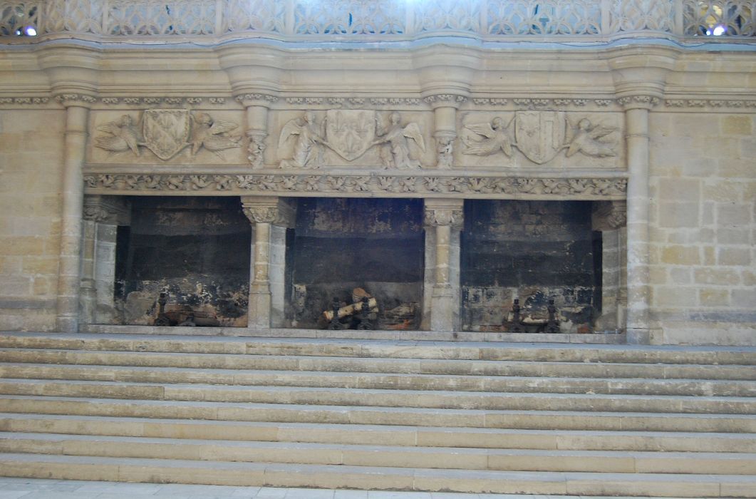 Ancien Palais des Comtes de Poitiers : Salle des pas perdus, cheminées monumentales, vue générale