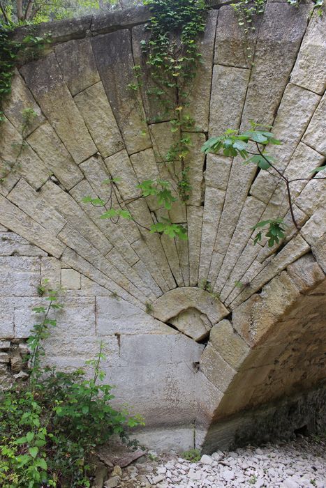 Pont à coquille franchissant l'Aigue-Brun : élévation en aval, vue partielle