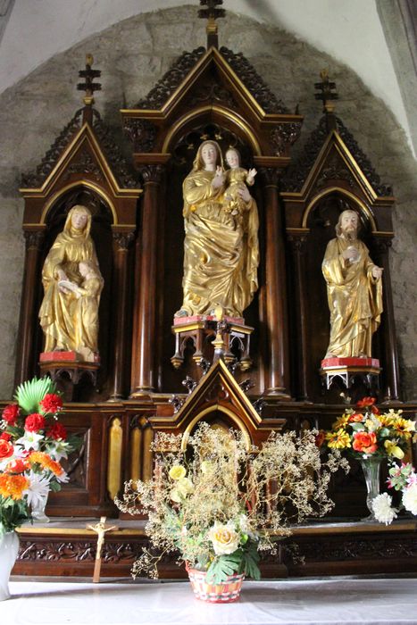 retable secondaire, statues : Vierge à l'Enfant, saint non identifié, Education de la Vierge (l')