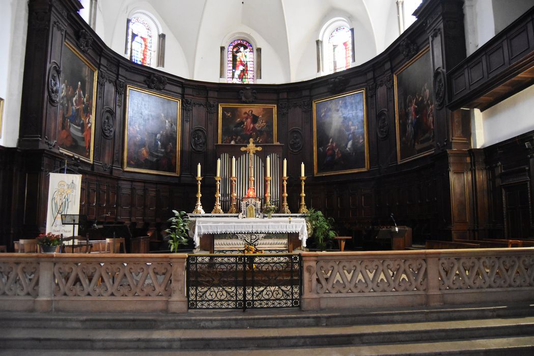 lambris de revêtement, tableaux : Le Mariage de la Vierge, La Présentation de la Vierge au Temple, L'Assomption, L'Annonciation, Sainte Anne et la Vierge 