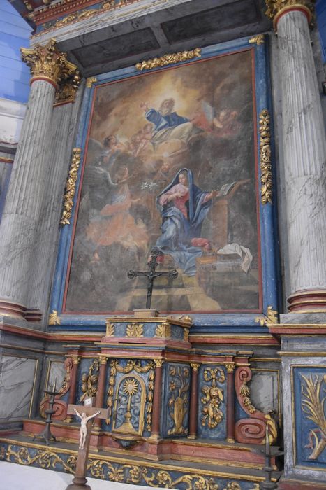 retable du maître-autel, tableau : l'Annonciation, le Saint-Esprit, le Père Eternel, Dieu le Fils