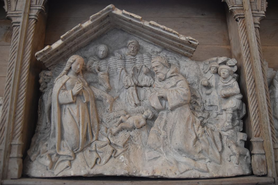 retable n°2, détail d'un bas-relief : Adoration des bergers (l')