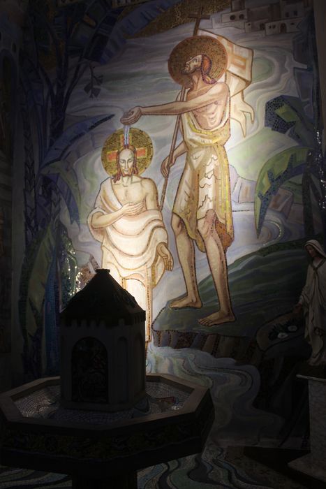 chapelle des fonts baptismaux, vue partielle du revêtement mural de mosaïques