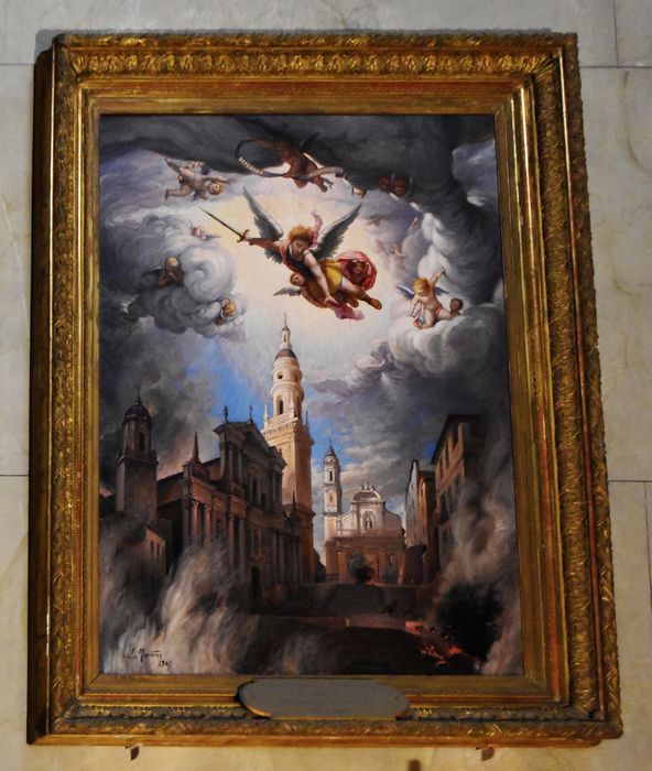 tableau ex-voto : la ville de Menton protégée par saint Michel pendant la deuxième guerre mondiale - © Ministère de la Culture (France), Médiathèque du patrimoine et de la photographie, diffusion GrandPalaisRmn Photo