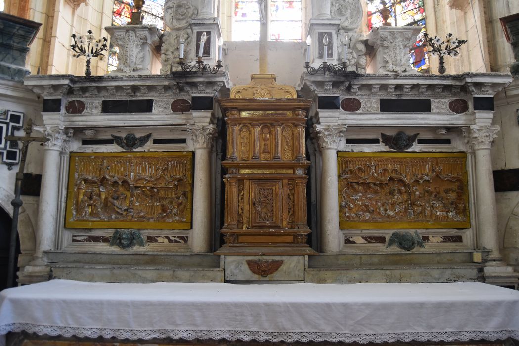 tabernacle, bas-reliefs du retable du maître-autel : Scènes de la Vie de la Vierge