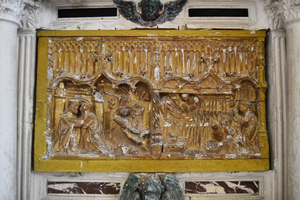 bas-relief du retable du maître-autel : Scènes de la Vie de la Vierge