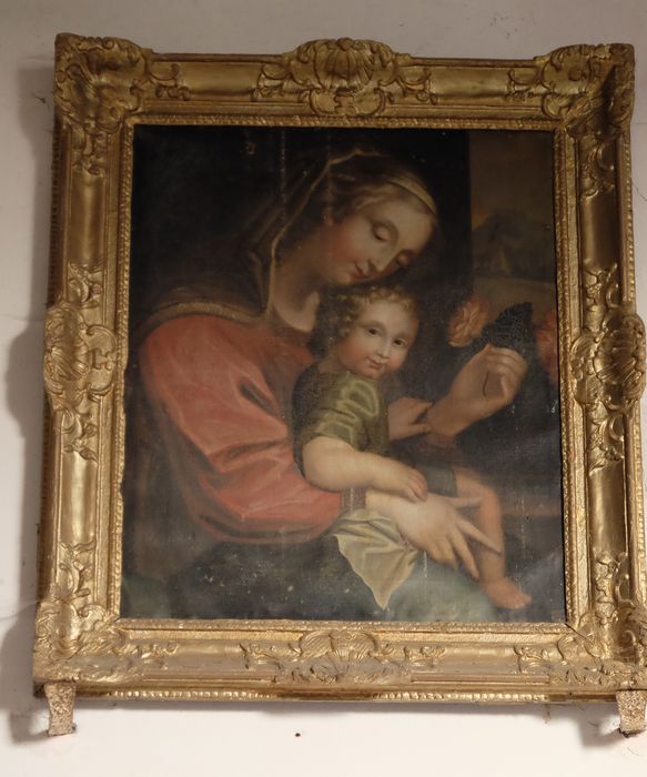 tableau, cadre : Vierge à l'Enfant à la rose