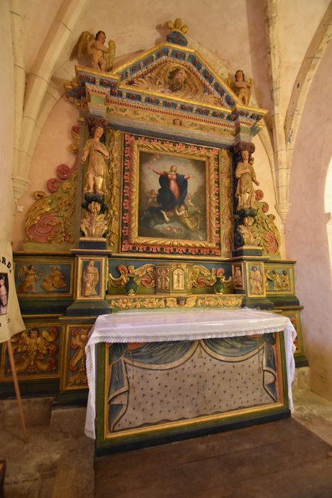 retable, tabernacle, tableau, cadre, statues : la Visitation, l'Annonciation, l'Assomption