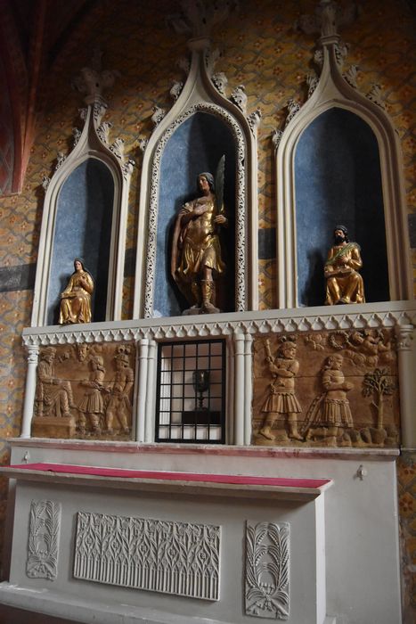 bas-reliefs : Condamnation et exécution de saint Ferréol, statue : Saint Ferréol, statues-reliquaires