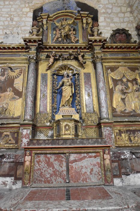 retable (retable architecturé) : Vie de la Vierge, vue partielle